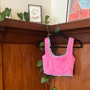 Dolls Kill Pink Tank Top with Blue Trim Corset Style Elsie & Fred